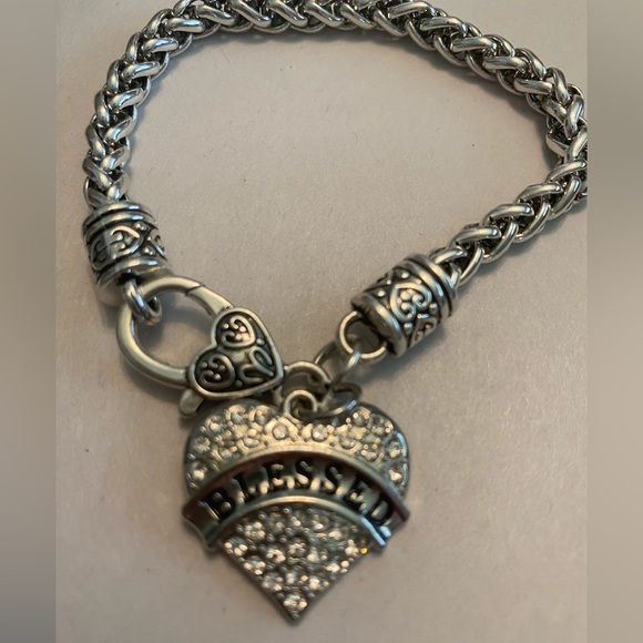 Chunky Silver Braided  BLESSED Charm Bracelet - Picture 2 of 7